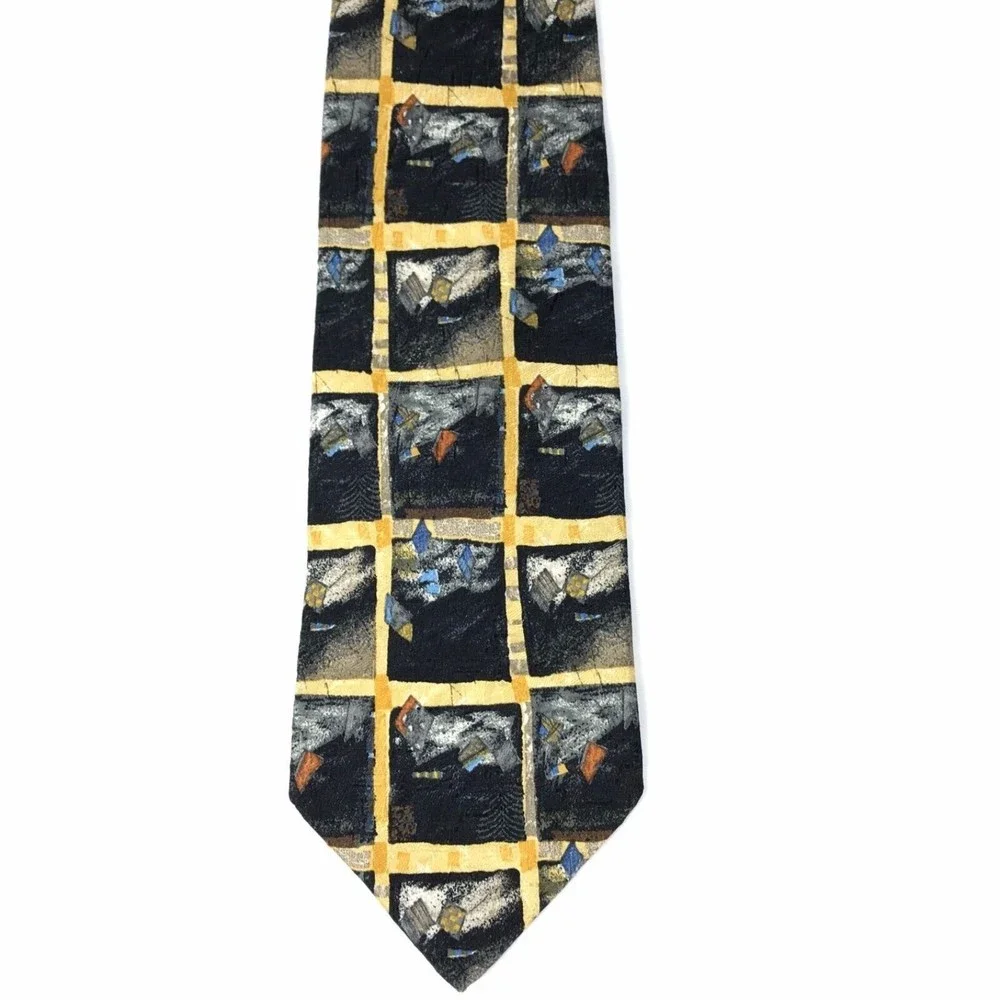 Ermenegildo Zegna Vintage Abstract Plaid 100% Silk Elegant Fine Necktie ITALY
